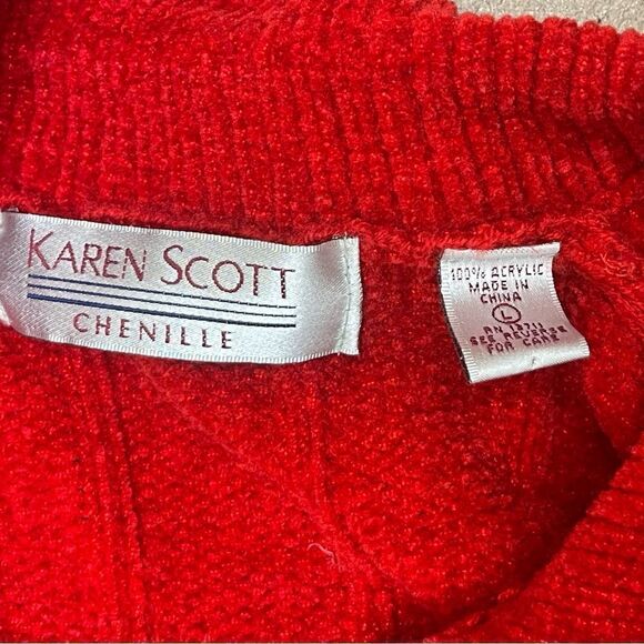 Vintage Karen Scott Red Chenille Button Up Sweater L Soft Cozy Holiday Classic - Picture 4 of 6